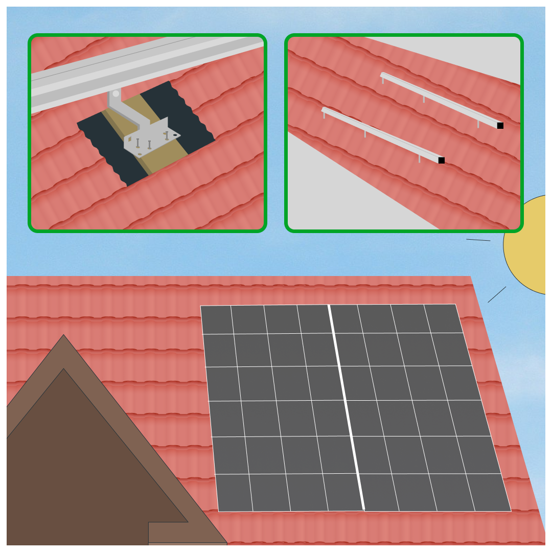 PV Modul Halterung für zwei Module, Ziegeldachmontage