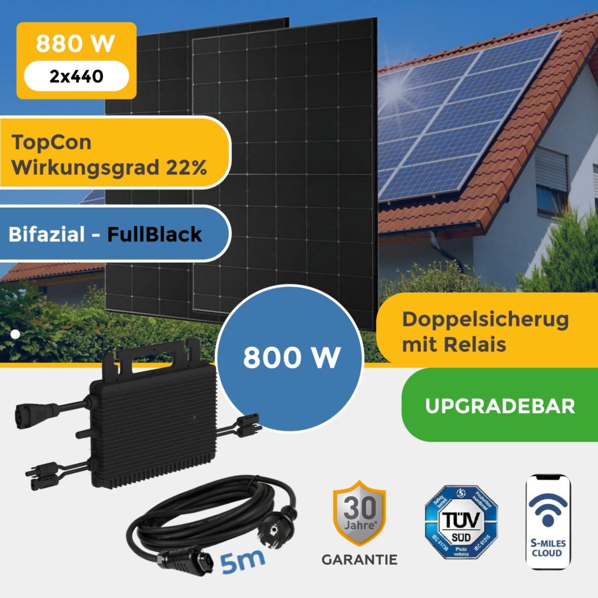 Balkonkraftwerk 840Watt mit HMS 800W Hoymiles Wechselrichter
