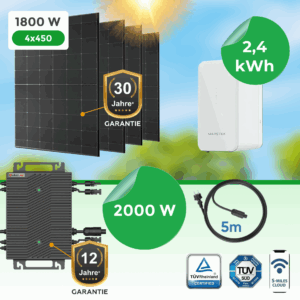 Balkonkraftwerk 1800Watt mit 2000W Wechselrichter und 2,24 kW 1xSpeicher
