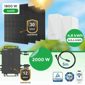 Balkonkraftwerk 1800Watt mit 2000W Wechselrichter und 2,24 kW 2xSpeicher